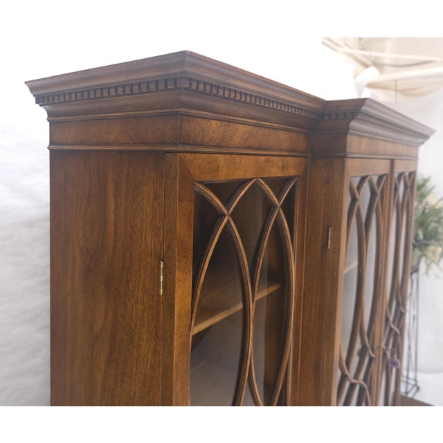 Large Wide Mahogany Individual Bubble Glass Panes Doors Breakfront China Cabinet For Sale - Image 6 of 18