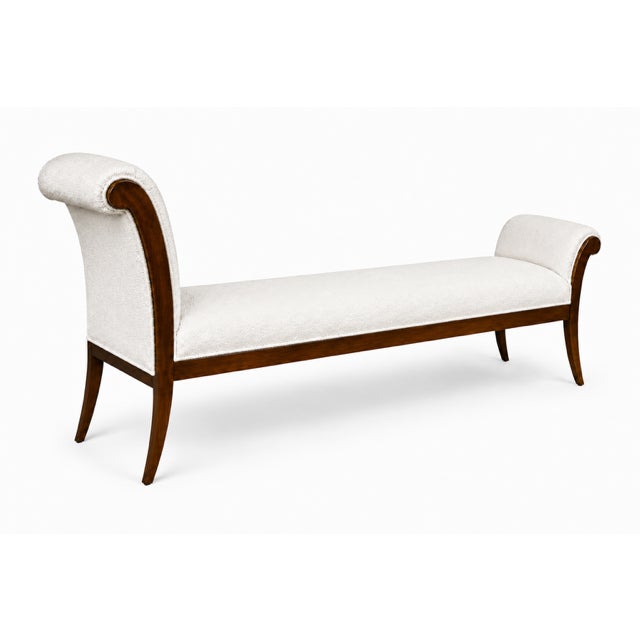 Mid Century Style Klismos Chaise Lounge White Boucle/ Walnut Frame For Sale In San Diego - Image 6 of 6