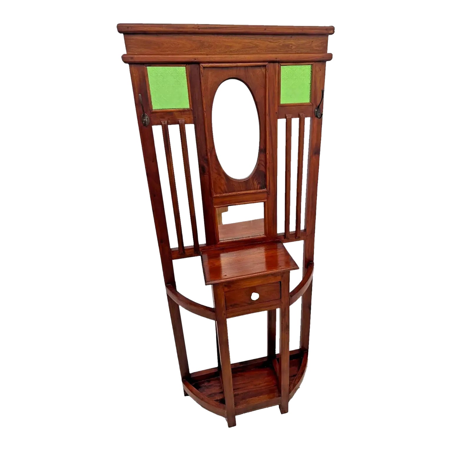 1910s Arts and Crafts Hall Tree Glove Drawer Umbrella Stand Hat Rack ...