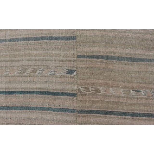 Mid 20th Century Turkish Vintage Paneled Kilim Vintage Rug in Muted Colors With Blue Highlights For Sale - Image 9 of 11