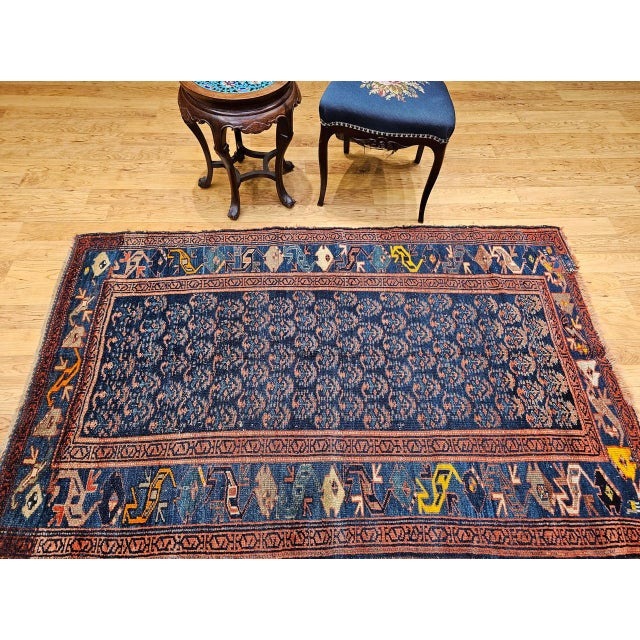 19th Century Antique Bidjar Rug, Hand-Knotted Wool, Allover Paisley Pattern. Blue & Green, 4x6 For Sale - Image 5 of 16