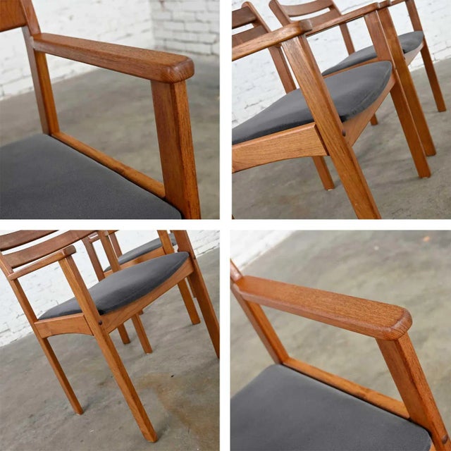 Scandinavian Modern Teak Armchairs With Brushed Charcoal Fabric Seat Cushions, a Pair For Sale - Image 11 of 13