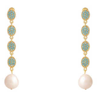 Turquoise Harmony Pearl Dangle Earrings, A Pair For Sale