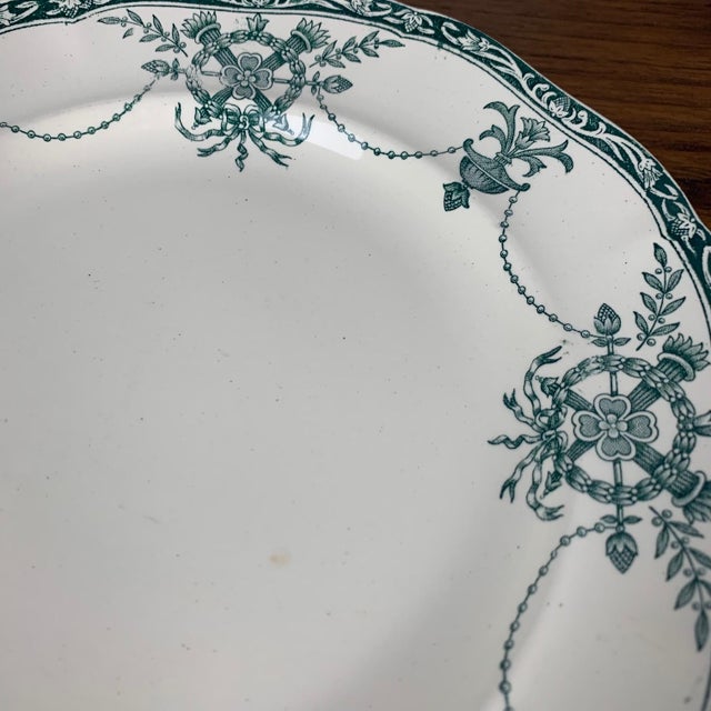 Green Compiègne Flat and Deep Plates from Longwy Factory, 1890s, Set of 6 For Sale - Image 8 of 18