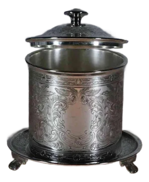1970s Silver Round Biscuit Box Embossed