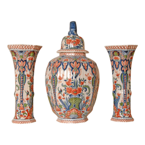Delft Vases Polychrome Delftware Chinoiserie Baluster Beaker Vases Set of 3