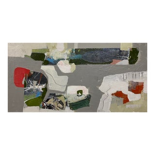 12x24 Vibrant Red, Blue, Gray & Yellow Palette Abstract Painting by Donna Weathers For Sale