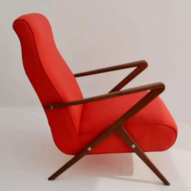 1950s Red Italian Mahogany Lounge Chair, 1950s For Sale - Image 5 of 9