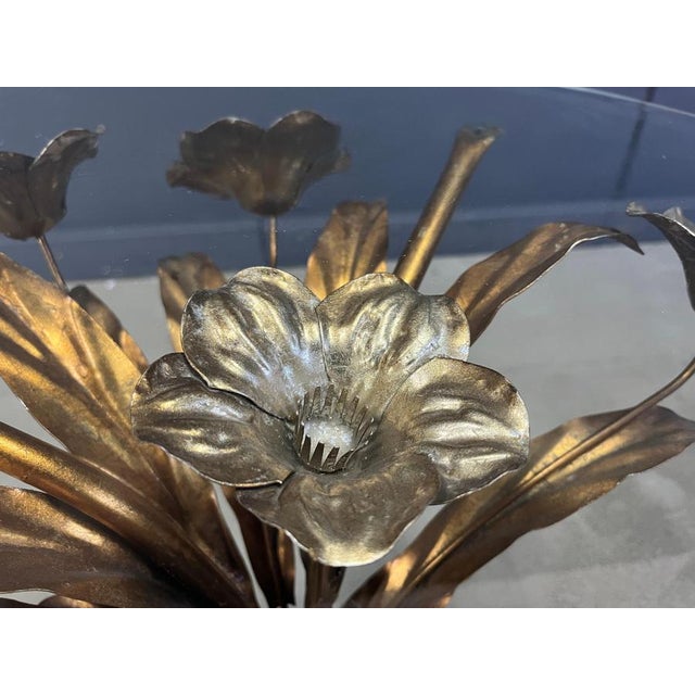 1960s Vintage Gilt Metal Flower Side Table, 1960s For Sale - Image 5 of 11