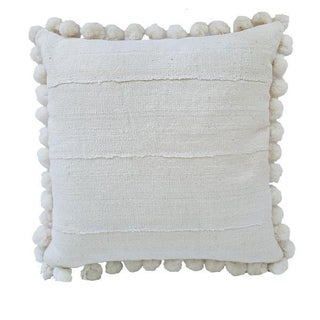 African Mudcloth & Pom Poms Pillow For Sale