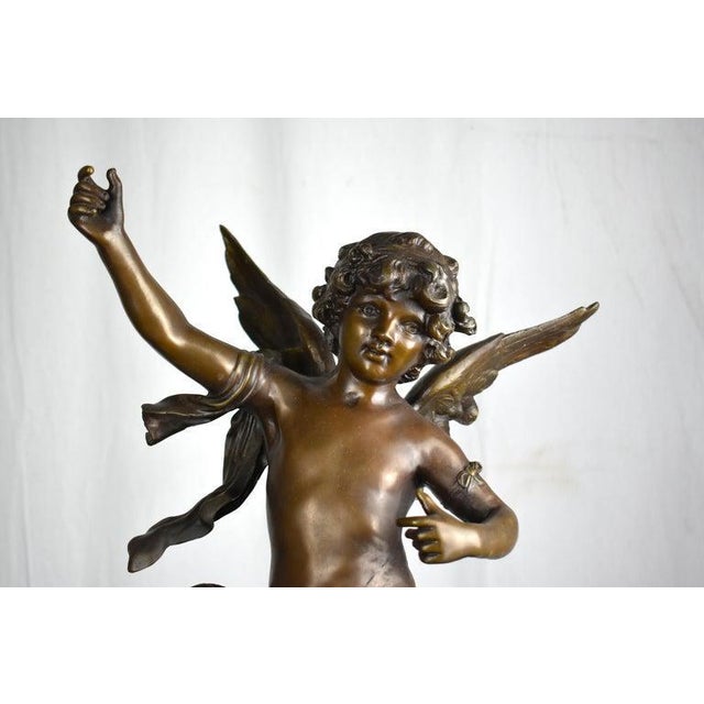 Bronze Cupid Statue on Marble Base For Sale - Image 3 of 5