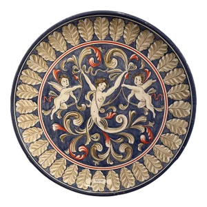 Large Italian Hand Painted Round Ceramic Wall Plate