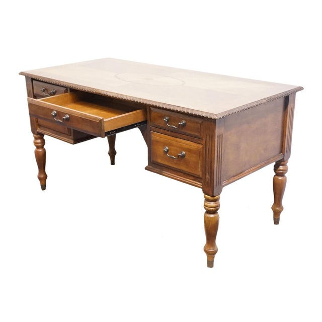 High End Contemporary Traditional 60" Computer Desk W. Sunburst Marquetry Top For Sale - Image 11 of 17