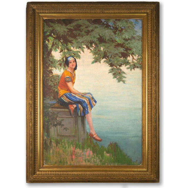Arthur Croft Mitchell, The Orange Dress, 1920s, Oil Painting on Canvas, Framed For Sale - Image 15 of 15