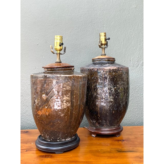 Vintage Boho Glazed Ceramic Lamps - Set of 2 For Sale - Image 15 of 18