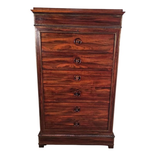 Antique French Rosewood and Brass Inlaid Chest, 1880s For Sale