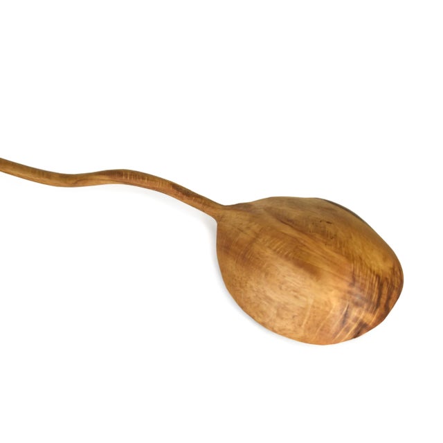 Mid 20th Century Vintage Hand Carved Wavy Curve Irregular Handle Large Spoon Ladle For Sale - Image 5 of 7