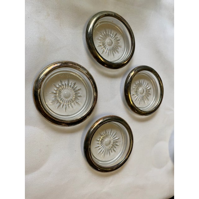 French Vintage Silver-Tone Metal Rimmed Sun Coasters- Set of 4 For Sale - Image 3 of 6