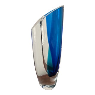 Late 20th Century Vintage Kosta Boda “Seaside” Goran Warff Signed Blue Art Glass Vase For Sale