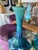 1970s Vintage Pair of Blue Green Ceramic Table Lamps Brass Greek Key Base - a Pair For Sale - Image 5 of 11
