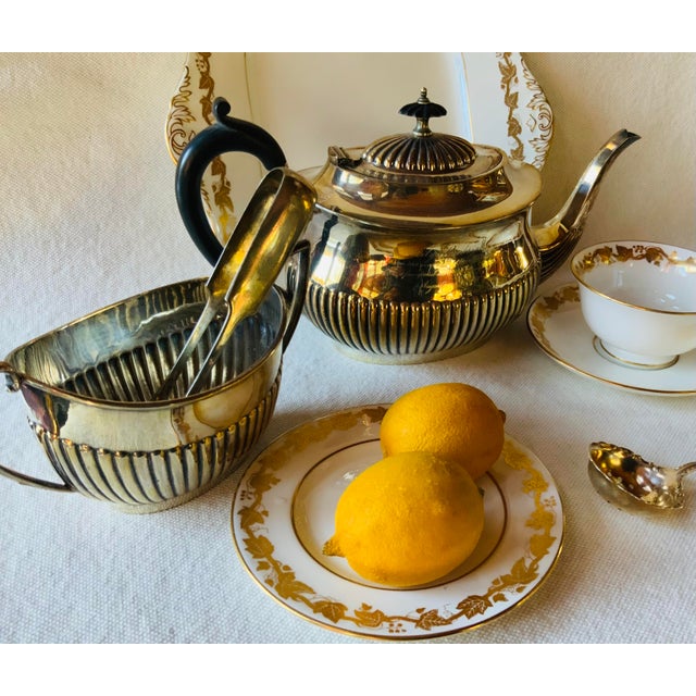 Metal Antique English Silver Plate Georgian Revival 3-Piece Tea Service, Thomas Wilkinson & Co. Birmingham, Engraved Great War Wedding Gift, c.1919 For Sale - Image 7 of 18