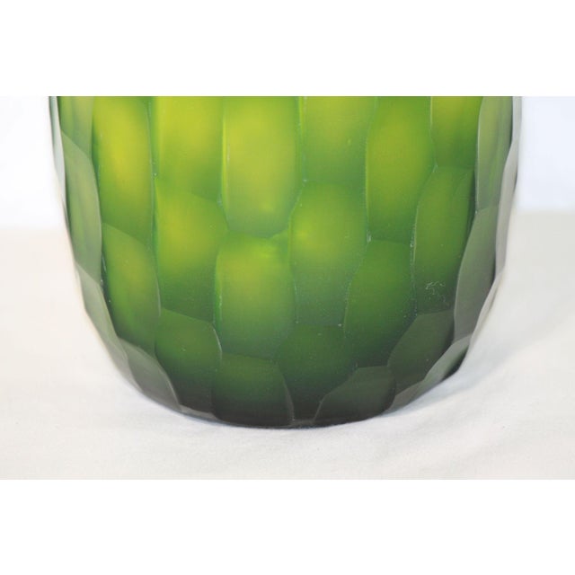 Glass Spectacular, Acid-Etched, Large Green Honeycomb Glass Vase For Sale - Image 7 of 7