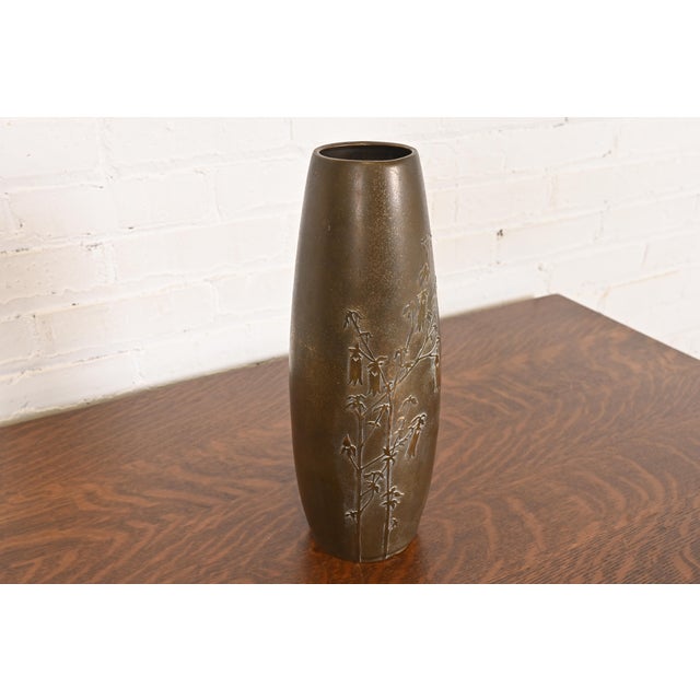 Heintz Art Metal Shop Silver Crest Arts & Crafts Sterling Silver on Bronze Tall Vase For Sale - Image 4 of 12