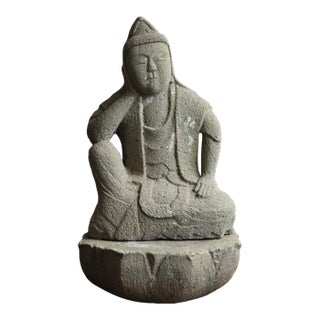Japanese Antique Stone Buddha "Nyoirin Kannon" Edo Period / 1750-1850 For Sale