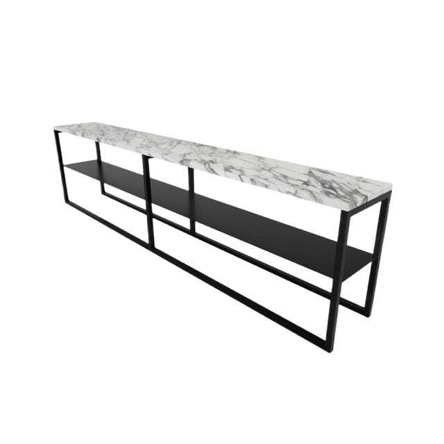 Black Powder Coated and Marble Eros Console Table by Casa Botelho For Sale