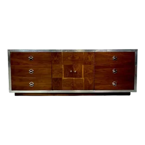 Mid-Century Modern Milo Baughman Sideboard / Dresser, Burlwood, Chrome