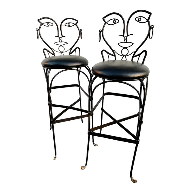 John Risley Style Wrought Iron Bar Stools For Sale