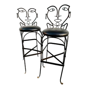 John Risley Style Wrought Iron Bar Stools