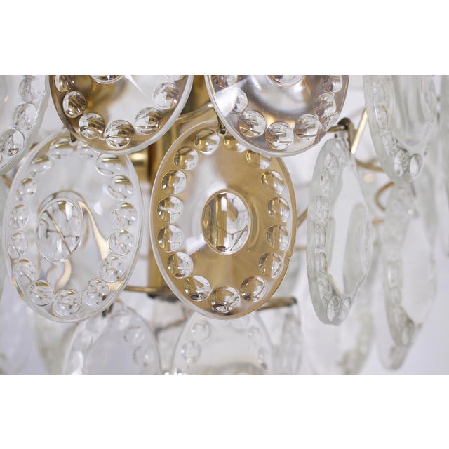 Metal Midcentury Modern Chandelier in Brass and Crystal, 1970s For Sale - Image 7 of 12