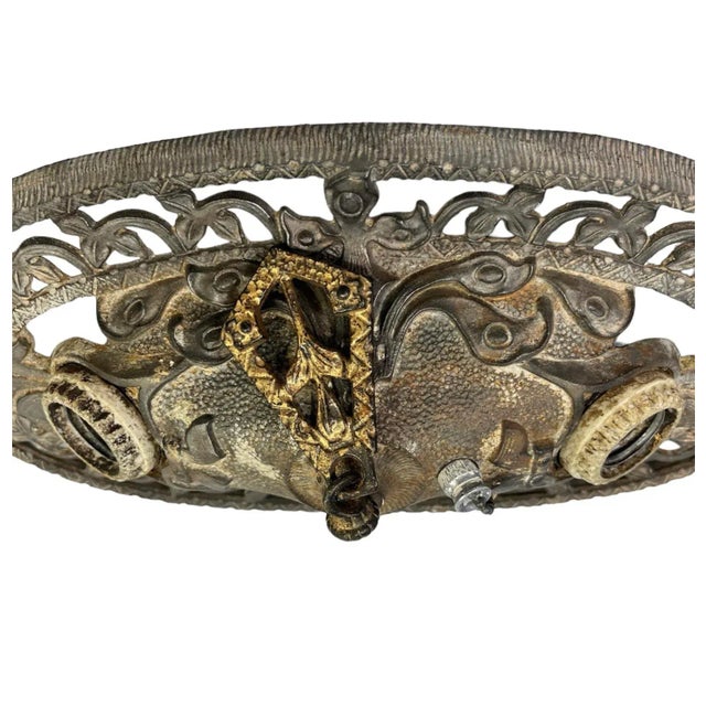 1900s Antique American Beaux Arts Flush Mount Light Fixture For Sale - Image 4 of 7