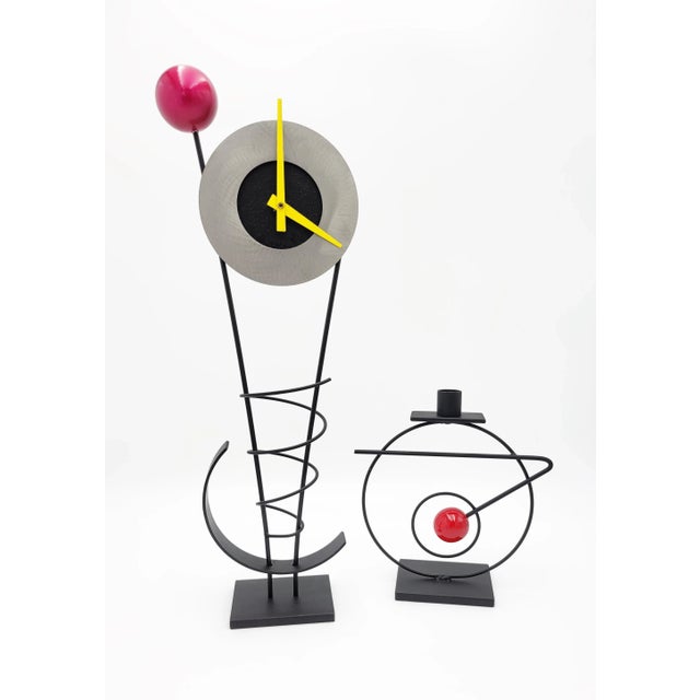 Rick Martin Modern Memphis Pop Art Steel Clock & Candleholder Sculpture Set For Sale - Image 14 of 14