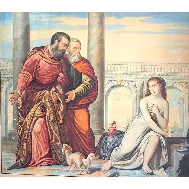 Susanna and the Elders, Tempera and Watercolor on Paper, 19th Century For Sale - Image 4 of 16