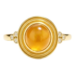 Vintage Inspired Citrine and Topaz Ring in Silver, Gold, Size 6 For Sale