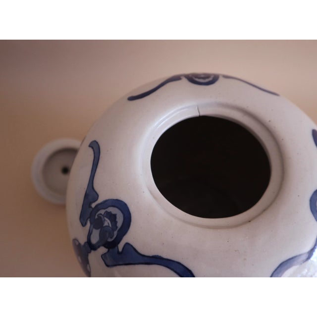 Mid Century Classic Blue & White Lidded Jar For Sale - Image 4 of 5