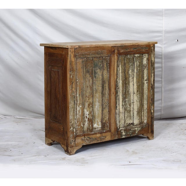 Wood Two-Door Nightstand Made From Antique Indian Teakwood Architectural Elements For Sale - Image 7 of 7