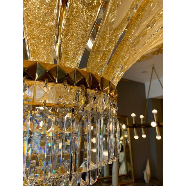 Large Italian Murano Gold Palm Leaf Chandelier, 1970 For Sale - Image 9 of 14