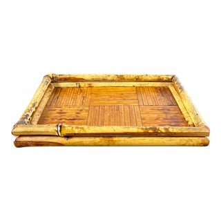 Vintage Boho Chic Flamed / Scorched Bamboo Tray For Sale