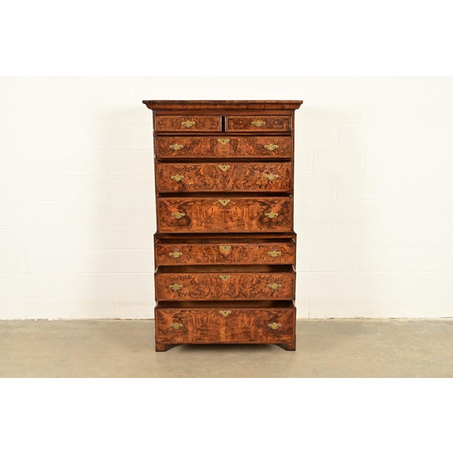 Thomas Chippendale 18th Century Antique English Chippendale Burled Walnut Highboy Dresser For Sale - Image 4 of 15
