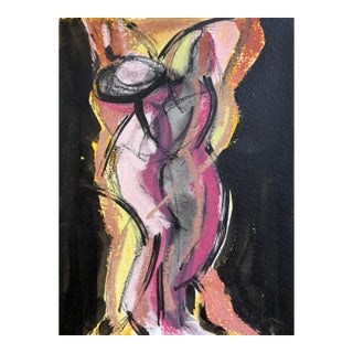 Night Embrace, Watercolor, Pastel, Charcoal on Paper. 6 X 8 Inches For Sale