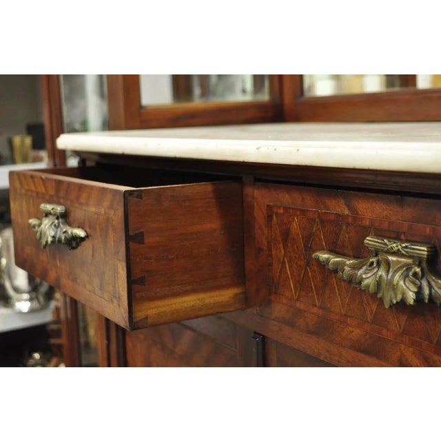Antique French Louis XVI Style Marquetry Inlay Sideboard Buffet Curio Cabinet For Sale - Image 15 of 16