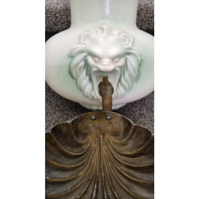 Rare Royal Haeger Ceramic and Brass Lion Lavobo Fountain For Sale - Image 6 of 11