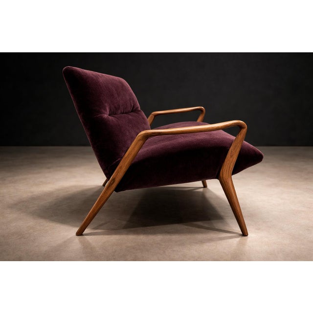 Giuseppe Scapinelli Sculptural Sofa in Solid Caviúna & Deep Aubergine Mohair, Brazil, 1950s - Lot 755 For Sale In New York - Image 6 of 13