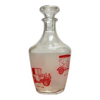 Vintage French Glass Decanter With Early Automobile Motif, Made in France, 1960s For Sale