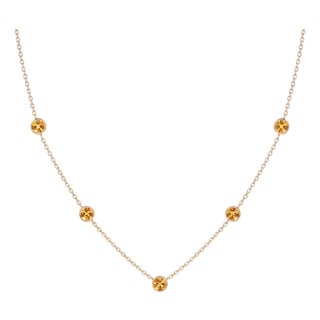Minimalist Citrine Station Necklace | Yellow Gemstone Floating Necklace | Chain Link Round Bezel Choker Necklace For Sale