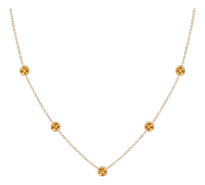 Minimalist Citrine Station Necklace | Yellow Gemstone Floating Necklace | Chain Link Round Bezel Choker Necklace