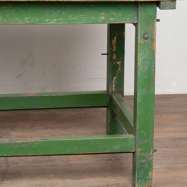 19th Century Hungarian Original Green Painted Pine Work Table For Sale - Image 13 of 14